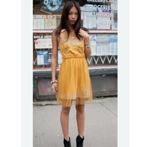 Rodarte X Target Mustard Yellow Tulle Slip Mini Dress Sz M Whimsigoth Grunge